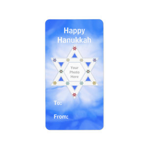 Étiquette bleue de cadeau d'étoile de Hanoukka e