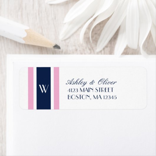 Étiquette Bleus rose et marine | Monogramme (En situation)