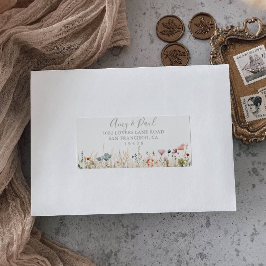 Étiquette Blissful Boho Wildflower Wedding RSVP Address