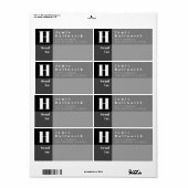 Étiquette Bloc moderne noir et gris Adresse de retour et d'e (Feuille entière)