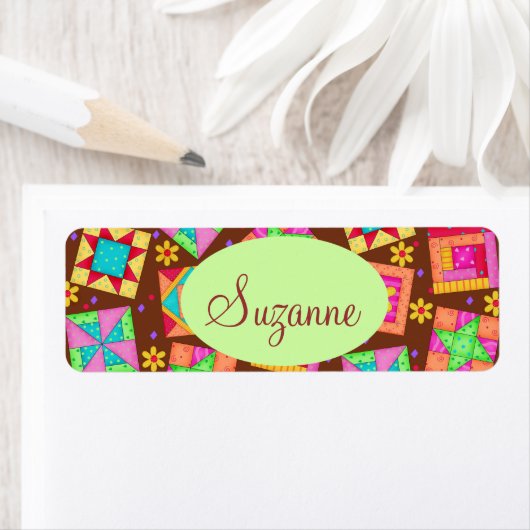 Étiquette Blocs d'art Chocolat Brown Patchwork (En situation)