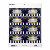 Étiquette Blu Wht Stripe, Blu Gld Damask H Wine Bottle Étiqu (Feuille entière)