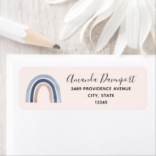 Étiquette Blue and Peach Rainbow Boho Design Address