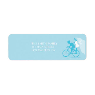 Étiquette Blue Bicycle Couple Mariage Adresse de retour