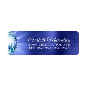 Étiquette Blue Birthday Party Disco Ball Sparkle Adresse