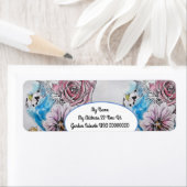 Étiquette Blue Budgie Rose Aquarelle Retourner l'adresse Éti (En situation)