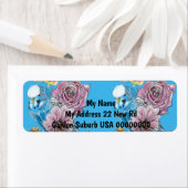 Étiquette Blue Budgie Rose Aquarelle Retourner l'adresse Éti (En situation)