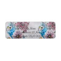 Blue Budgie Rose Aquarelle Retourner l'adresse Éti