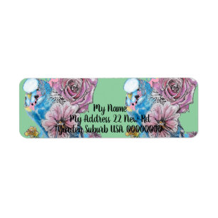 Étiquette Blue Budgie Rose Aquarelle Retourner l'adresse Éti