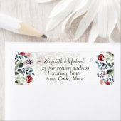 Étiquette Blue Burgundy Floral Mariage Adresse de retour (En situation)