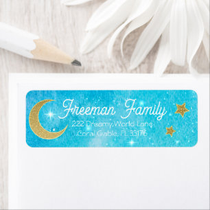Étiquette Blue Celestial Moon and Stars Baby shower Adresse