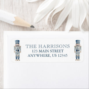 Étiquette Blue Chinoiserie Christmas Nutcracker Adresse