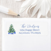 Étiquette Blue Chinoiserie Christmas Tree (En situation)