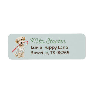 Étiquette Blue Christmas Puppy in a Scarf address label
