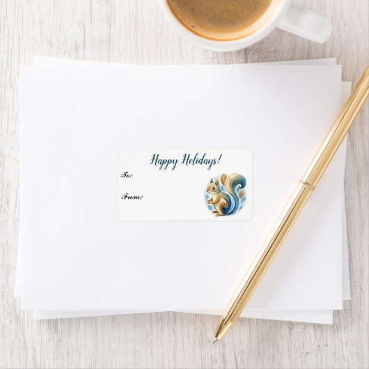 Étiquette Blue Christmas Squirrel (En situation)