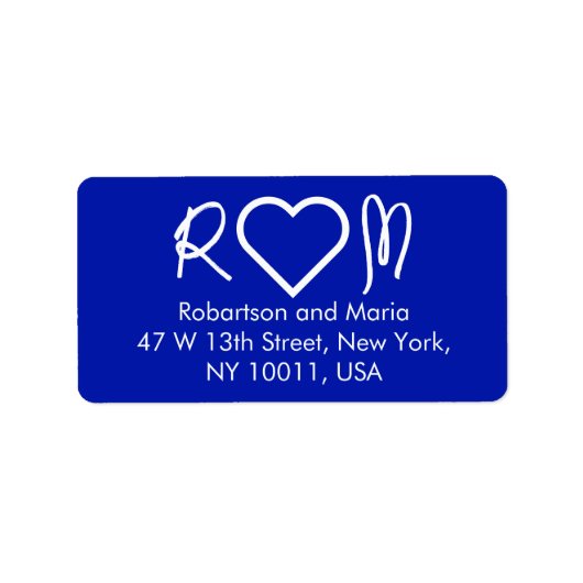 Étiquette Blue Cute Couple Monogram Heart Return Address (Devant)