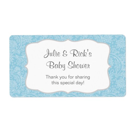 Étiquette Blue Damask Water Bottle Favor - customisez-le! (Devant)