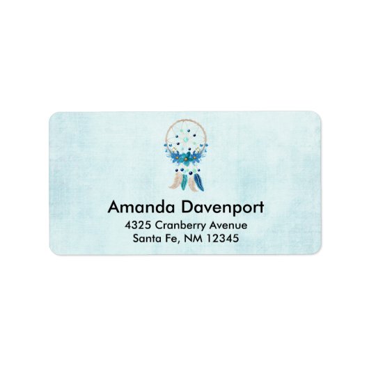 Étiquette Blue Dreamcatcher Design Boho élégant (Devant)