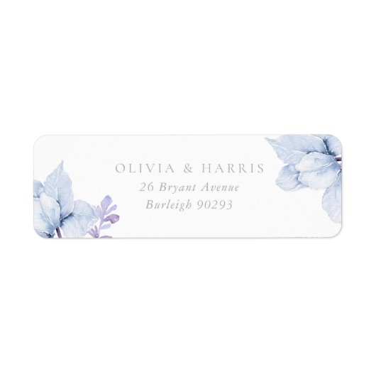 Étiquette Blue Elegance Floral Mariage Adresse de retour (Devant)