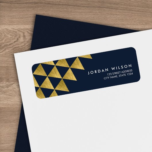 Étiquette Blue Faux Gold Triangle Abstrait Modern Address