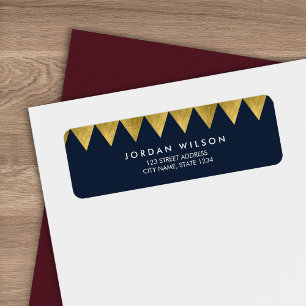 Étiquette Blue Faux Gold Triangle Motif Adresse moderne