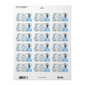 Étiquette Blue Floral Argent Couronne Quinceañera Adresse (Feuille entière)