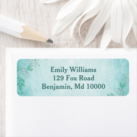 Étiquette Blue Floral Chic (En situation)