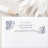 Étiquette Blue Floral Future M. Mme Mariage Retour Adresse (En situation)