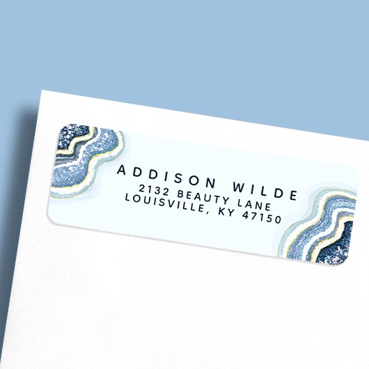 Étiquette Blue Glitter Agate Geode Luxe Return Address
