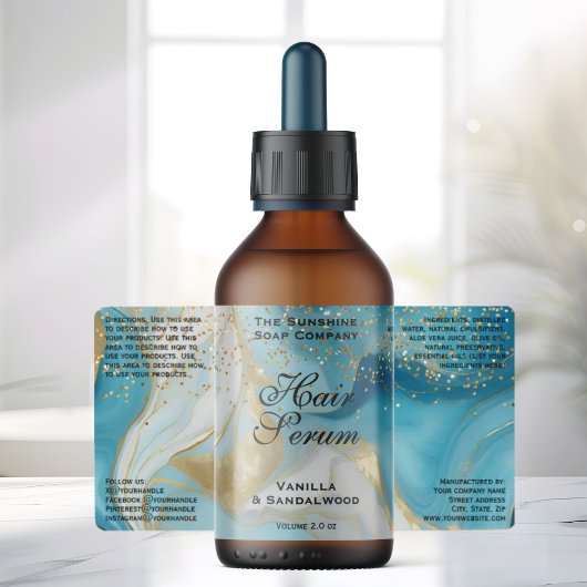 Étiquette Blue Gold Glitter Cosmetics Dropper Bottle Label