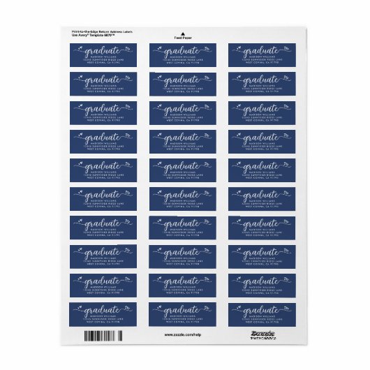 Étiquette Blue Graduation Script Coeurs Bold Modern Address (Feuille entière)