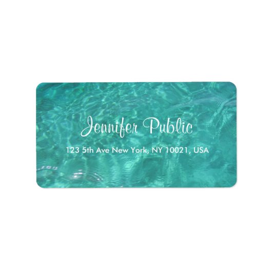 Étiquette Blue Green Sea Aqua Script manuscrit Eau (Devant)