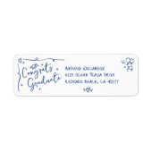 Étiquette Blue Hand Drawn Doodle Graduation White Address (Devant)