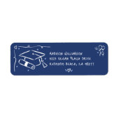 Étiquette Blue Hand Drawn Doodles Style Graduate Cap Address (Devant)