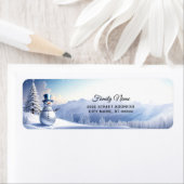 Étiquette Blue Hat Snowman Christmas Tree Return Address (En situation)