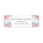 Étiquette Blue Hydrangea and Pink Rose Floral English Garden (Devant)