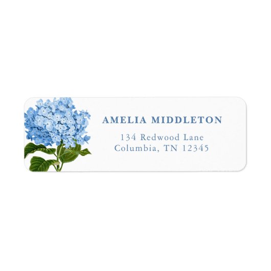 Étiquette Blue Hydrangea Classic Wedding Return Address (Devant)
