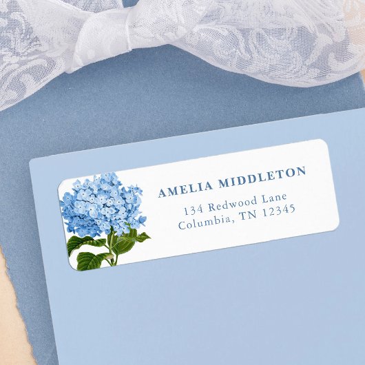 Étiquette Blue Hydrangea Classic Wedding Return Address
