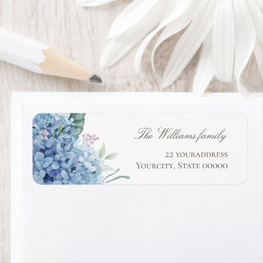 Étiquette blue hydrangea flowers (En situation)