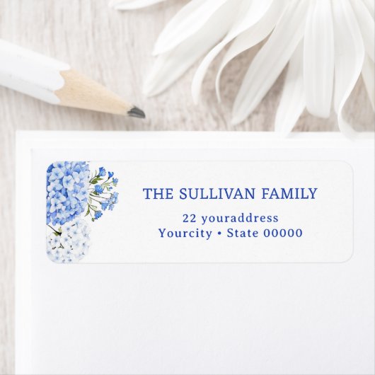 Étiquette Blue hydrangea return address label (En situation)