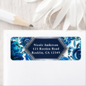 Étiquette Blue Indigo Floral Flowers Élégant Mariage chic (En situation)