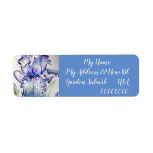 Étiquette Blue Iris Watercolor Floral Return Adresse Labels