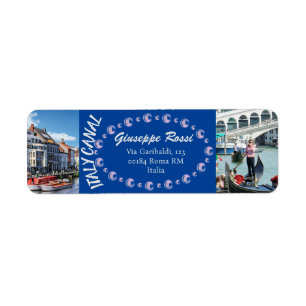 Étiquette Blue Italy Canal Venice Rome Return Address Label