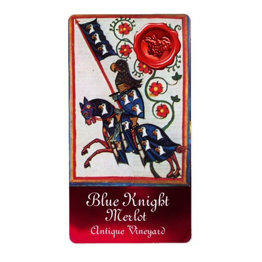 ÉTIQUETTE BLUE KNIGHT HORSEBACK WINE LABEL ,RED WAX SEAL (Devant)