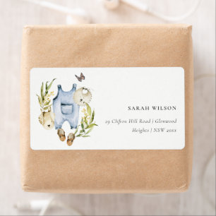 Étiquette Blue Leafy Foliage Boy Clothes Baby shower Adresse