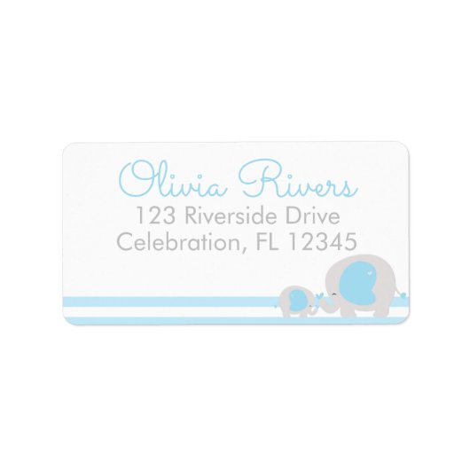 Étiquette Blue Mama & Baby Elephant Adresse de retour Étique (Devant)