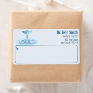 Étiquette Blue Médicale Hermes Rod Caduceus Eau Ondes