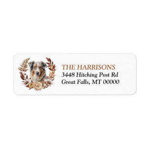 Étiquette Blue Merle Australian Shepherd Dog Autumn Wreath