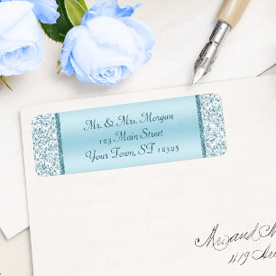 Étiquette Blue Metallic Mariage damassé Adresse de retour