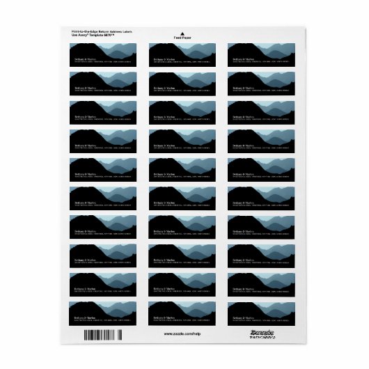 Étiquette Blue Mountain Range, Mariage rustique (Feuille entière)